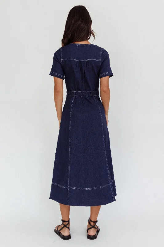 Aspen Love Front Pocket Midi Dress Indigo