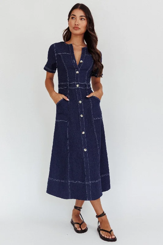 Aspen Love Front Pocket Midi Dress Indigo