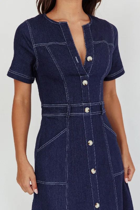 Aspen Love Front Pocket Midi Dress Indigo