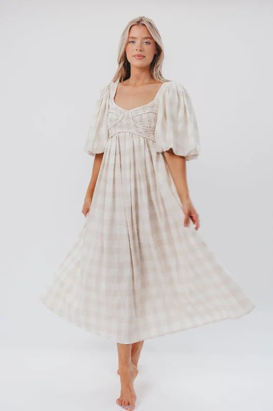 Harlow Maxi Dress in Natural Plaid - Bump Friendly (S-XL) - Restocking in September