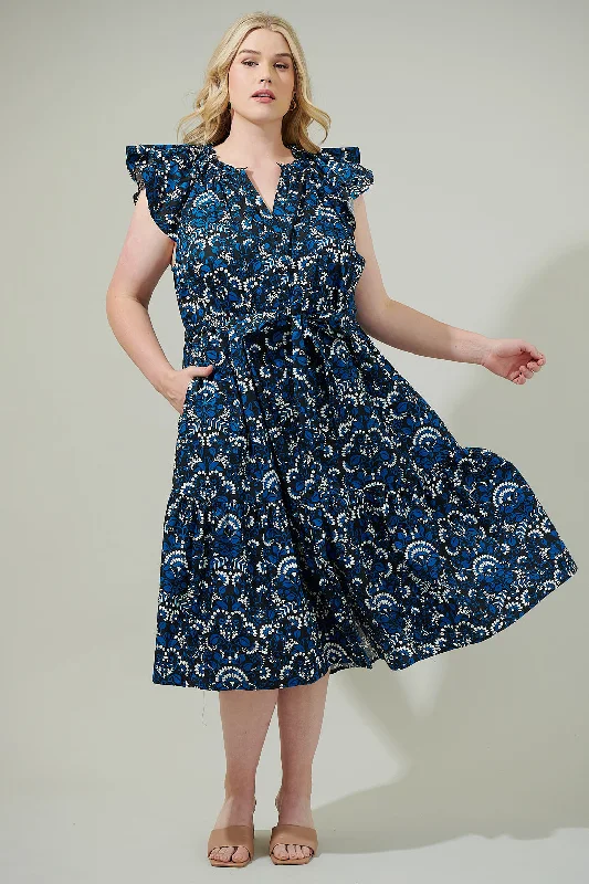 Dynamite Floral Button Midi Dress Curve