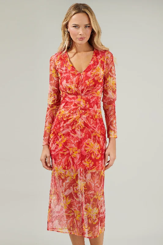 Elmira Floral Mesh Midi Dress