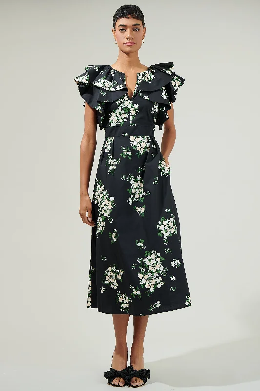 Emery Floral Santana Tie Back Midi Dress