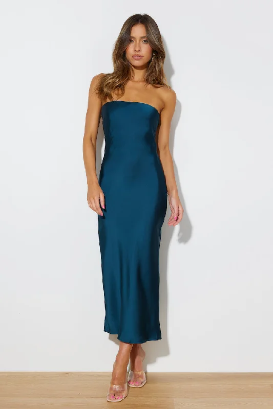 Envious Lies Satin Midi Dress Teal