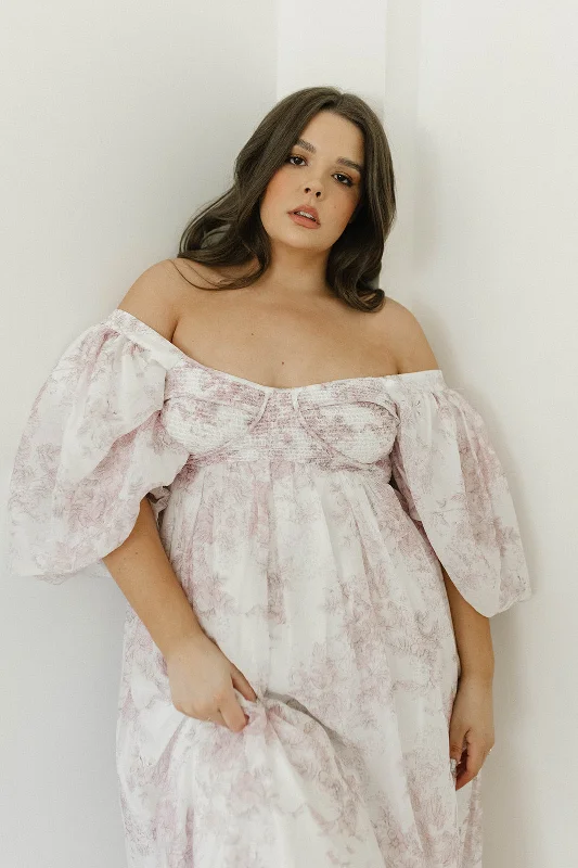 Harlow Midi Dress in Light Pink Floral - Bump Friendly & Inclusive Sizing (S-3XL)