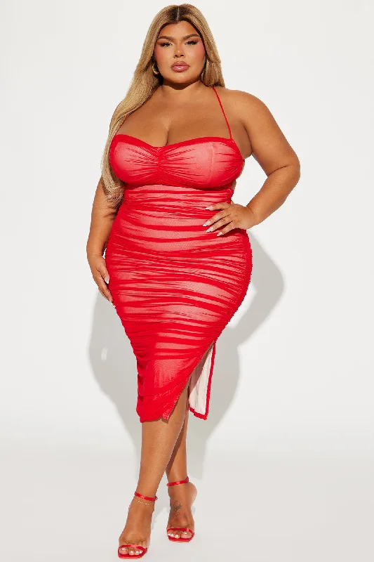 Life After Love Mesh Midi Dress - Red