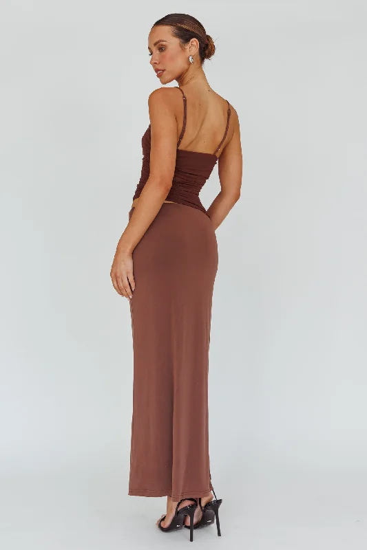 Lorely Ruched Bodice Midi Dress Brown