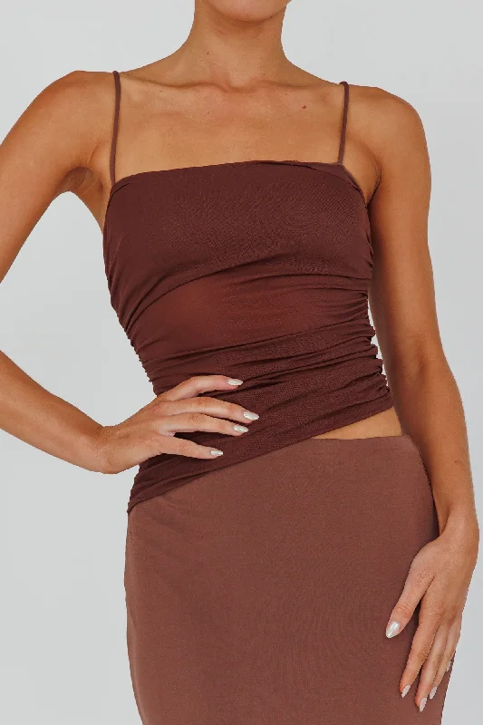 Lorely Ruched Bodice Midi Dress Brown