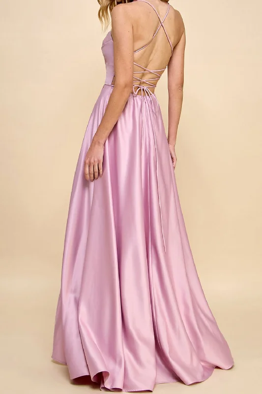 Marlys Mauve | Cowl Neck Satin Maxi Dress w/ High Slit