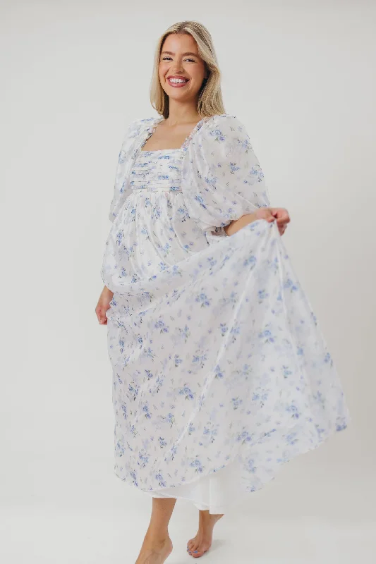 Melody Maxi Dress in Cerulean Blue Floral - Bump Friendly (S-XL)