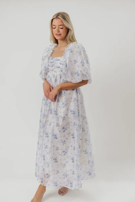 Melody Maxi Dress in Cerulean Blue Floral - Bump Friendly (S-XL)