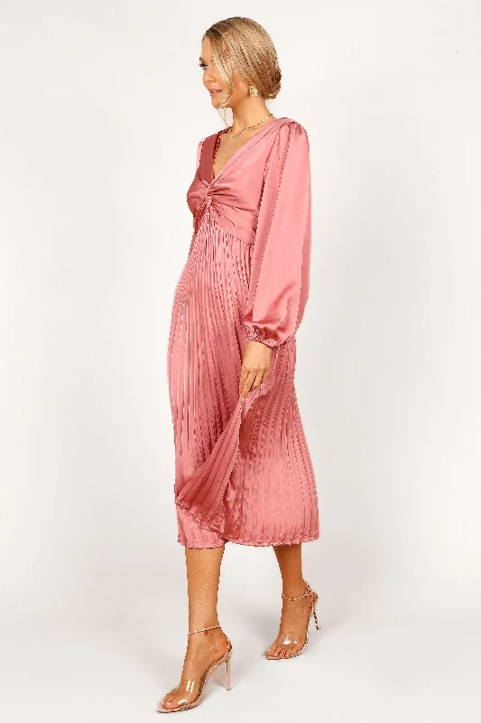 Noelle Twist Front Pleated Midi Dress - Blush