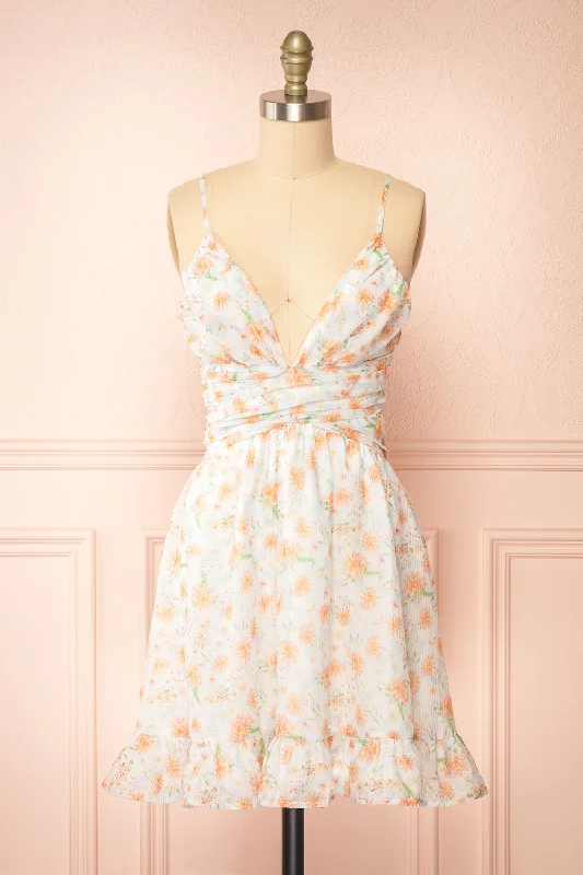 Pattie | Short Floral Dress w/ Plunging Neckline