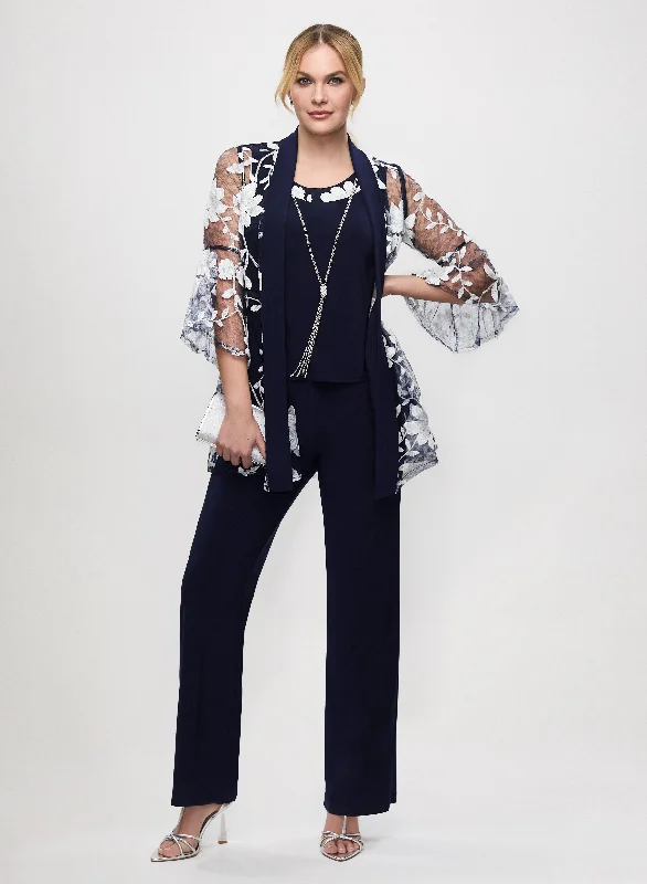 Sheer Floral Jacket, Top & Pant Set