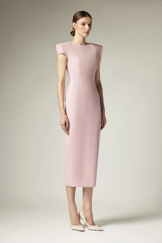 Vivienne Pencil Round Neck Crepe Calf Length Dress