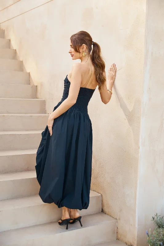 Wedded Romance Strapless Bubble Midi Dress Black