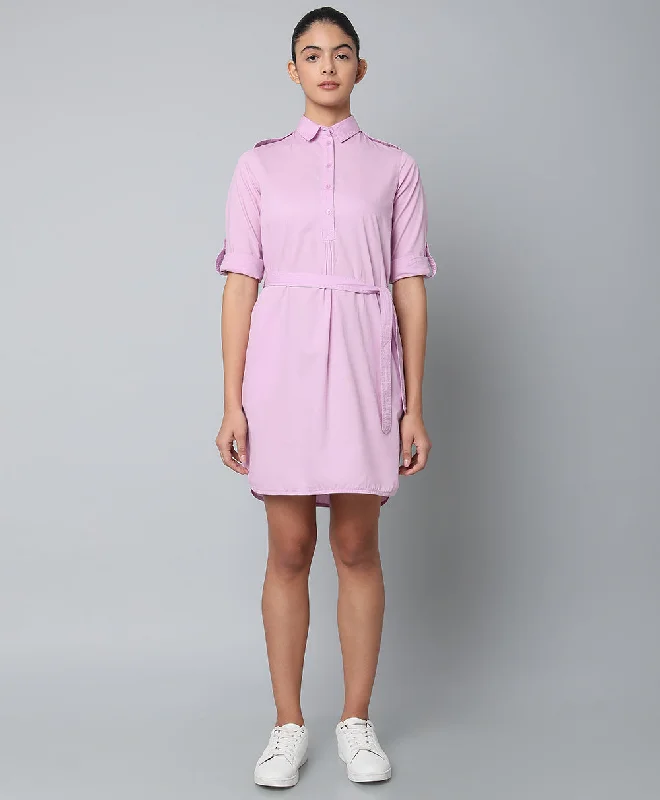 Cotton Shirt Dress With Rollup Sleeves