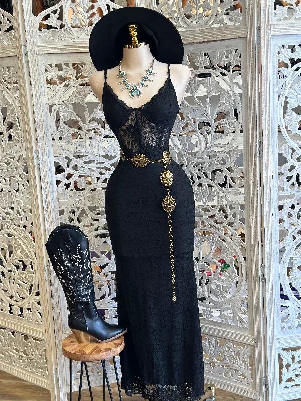 Black Lace Maxi Dress- Stretchy, Estira