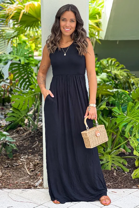 Black Maxi Dress with Pockets