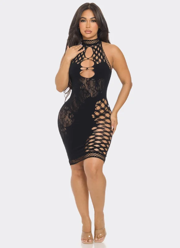 Seamless Snatched High Neck Cut Out Dress