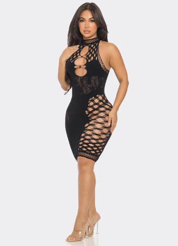 Seamless Snatched High Neck Cut Out Dress