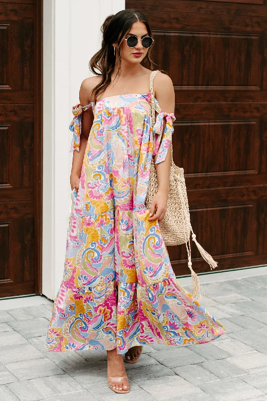 Brunch In Bali Tie-Shoulder Paisley Maxi Dress (Multi)