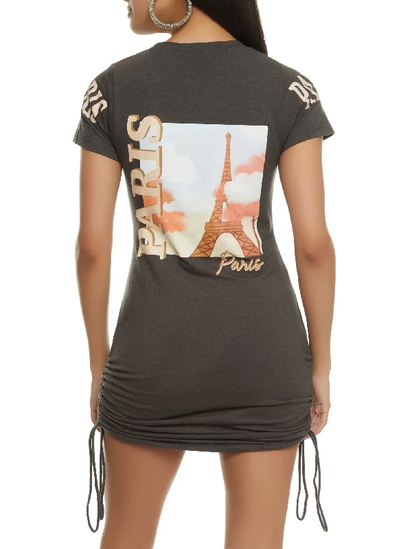 Paris Ruched Graphic T Shirt Dress