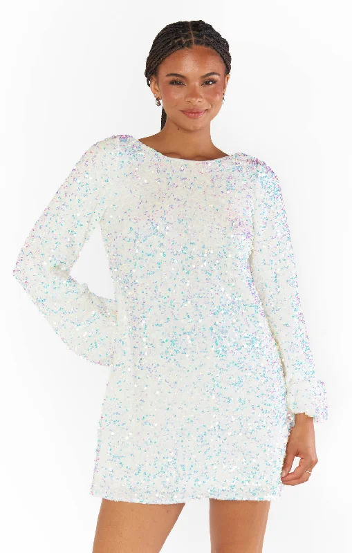 Clarabelle Dress ~ White Sparkle Sequin