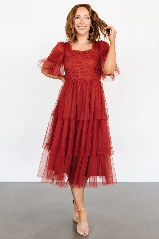 Contessa Tulle Tiered Dress | Terracotta