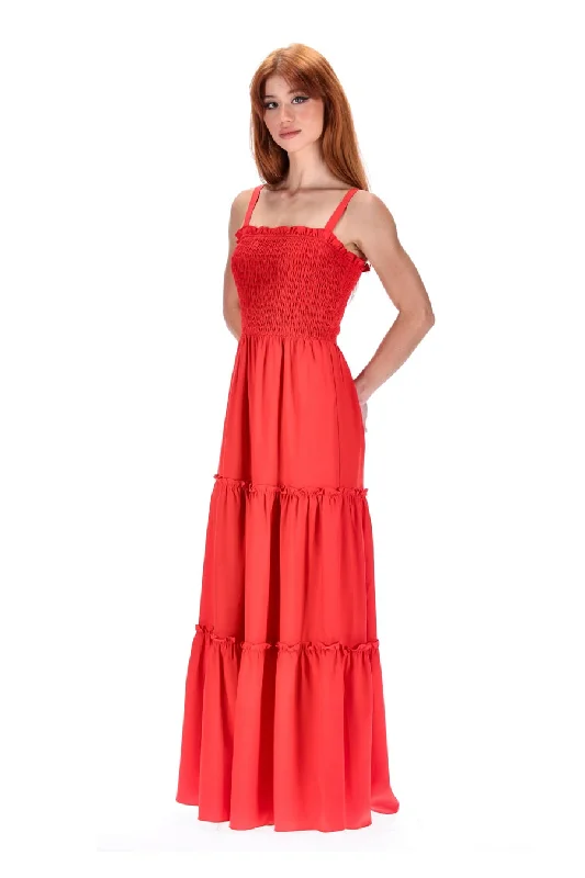 Dallas Shirring Maxi Dress Tangerine