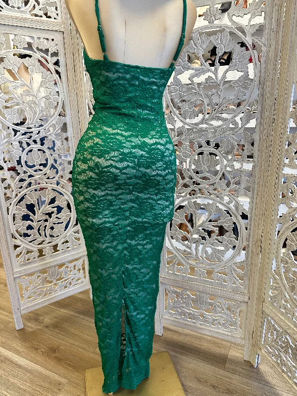 Dark Green Lace Maxi Dress- Stretchy