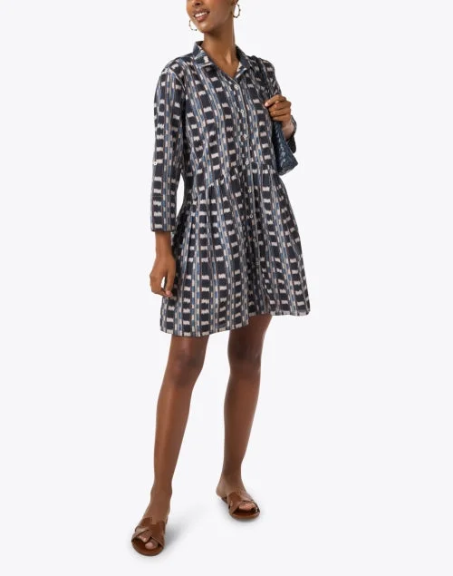 Deauville Black and Blue Print Shirt Dress