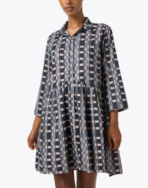 Deauville Black and Blue Print Shirt Dress