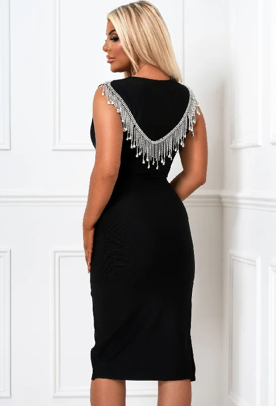 Diamond Dream Black Diamante Embellished Bandage Dress