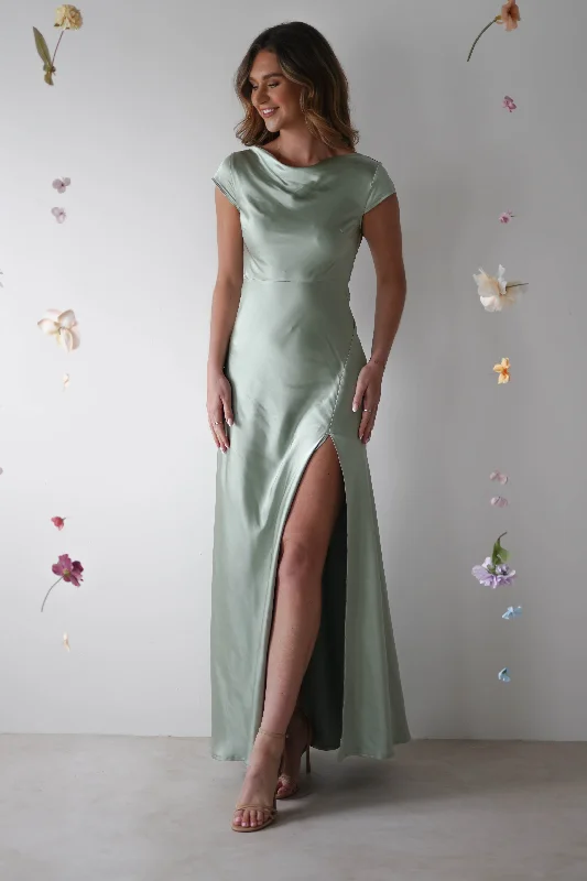 Ramona Soft Satin Maxi Dress | Sage