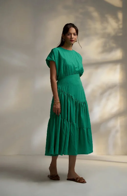 Green Classic A-line Midi Dress for Women