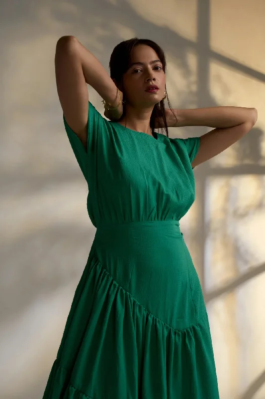 Green Classic A-line Midi Dress for Women