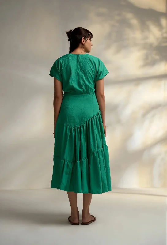 Green Classic A-line Midi Dress for Women