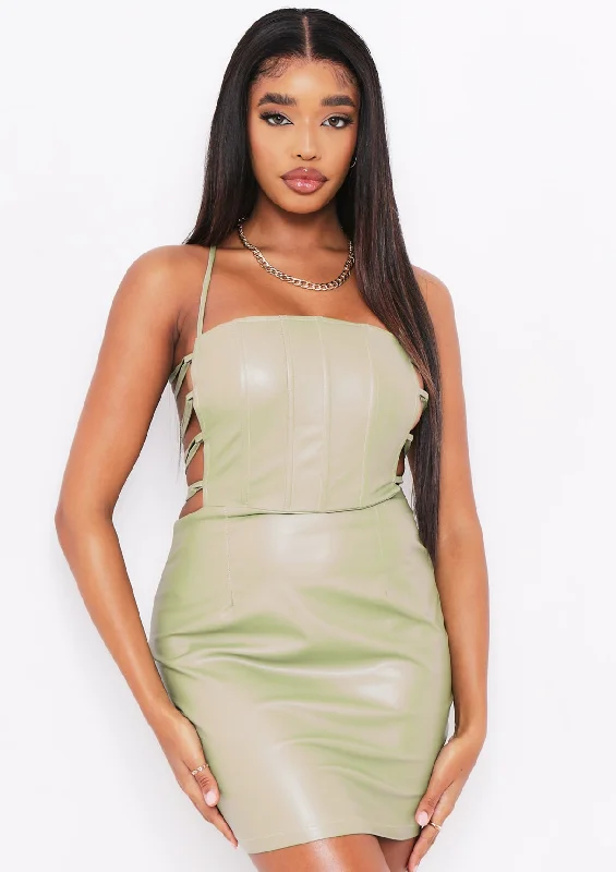 Estella Olive PU Lace Up Mini Dress