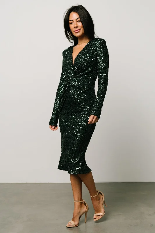 Estrella Sequin Midi Dress | Dark Green