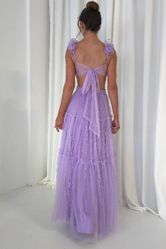 Galiena Ruffle Tulle Maxi Dress | Lilac