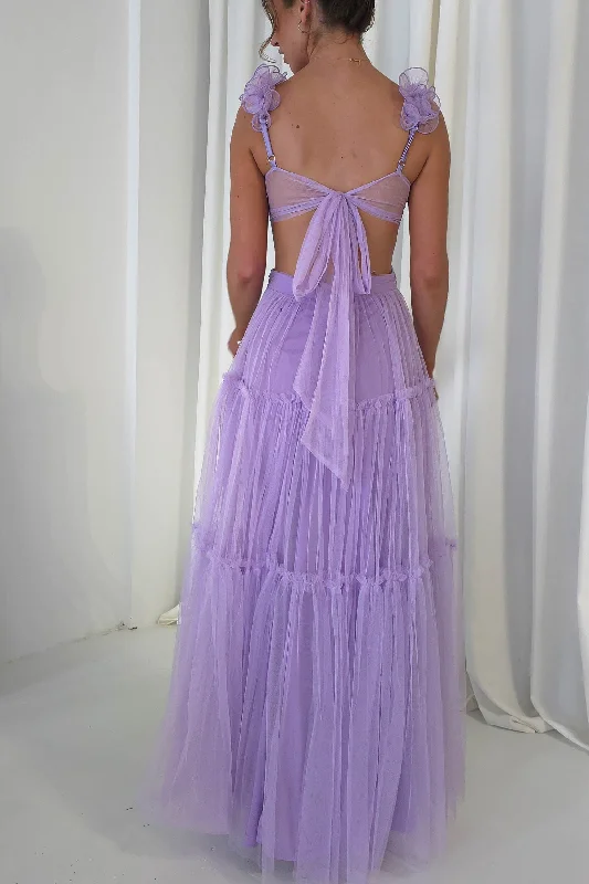 Galiena Ruffle Tulle Maxi Dress | Lilac