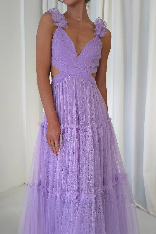 Galiena Ruffle Tulle Maxi Dress | Lilac