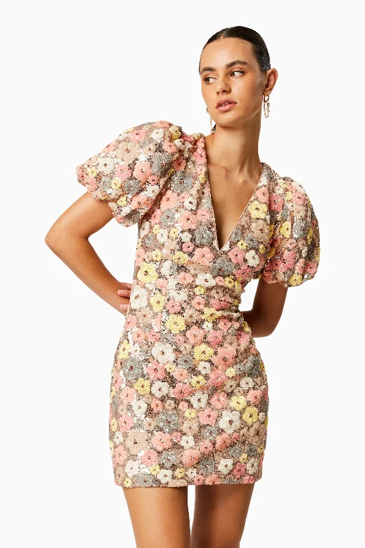 Garden Mini Puff Sleeve Dress In Multi