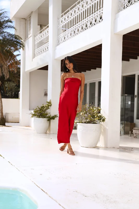 Gleam In Gold Maxi Dress Red