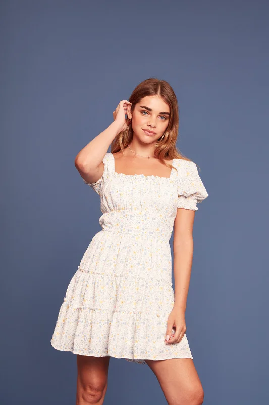 Ivory Floral Emma Tiered Dress