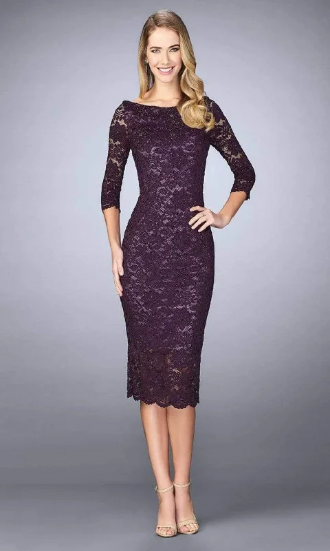 La Femme - 24875 Lace Tea Length Dress