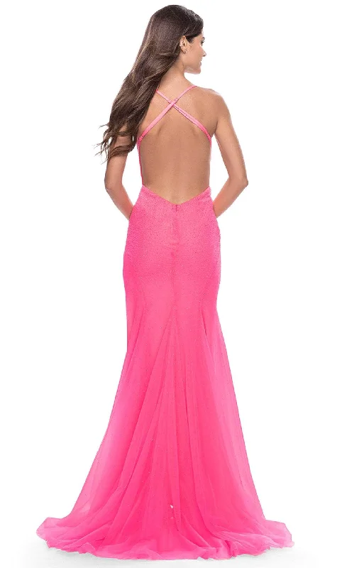 La Femme 31419 - Deep V-Neck Train Long Prom Dress