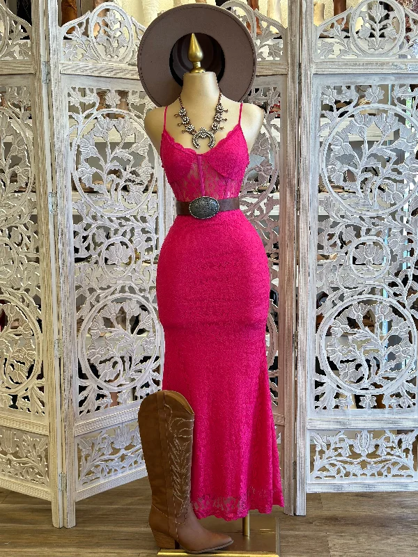 Lace Pink Formal Dress- Stretchy