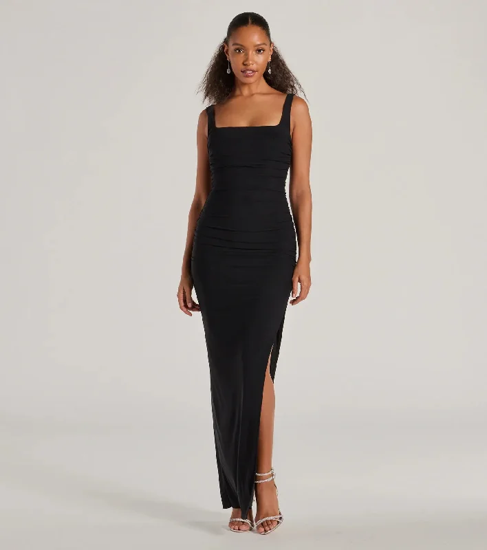 Layne Square Neck Slim Mesh Formal Dress